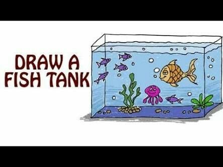 Aquarium Sketch, Fish Tank Drawing, Aquarium Drawing, Custom Fish Tanks, Draw A Fish, Sea Castle, Underwater Drawing, Draw Sea, Tank Drawing