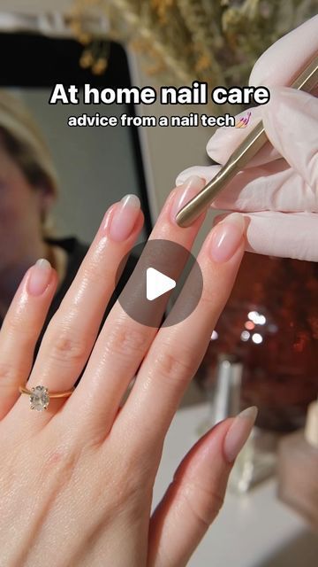 Amber Hancock on Instagram: "If you don’t get your nails done you can still maintain clean, healthy natural nails at home with this routine!🧼💅🏼 more details ⬇️   •Regularly file your nails💅🏼 not only does this improve the shape, but it can also make them stronger and healthier, therefore reducing the risk of chipping and snagging on clothes etc. Use a file a grit of 180 or above, using a course grit file could lead to breakages down the line.  •Use cuticle remover🧼 cuticle remover exfoliates your nail, breaking down the excess cuticle and dry skin stuck to your nail plate. It’ll soften the surrounding area and make the whole process of cuticle removal a whole lot easier.   •Pushing back the proximal nail fold & removing cuticle💫 you don’t need to do this more than 2x a week. Regular How To Make Your Nails Look Clean, How To Take Care Of Natural Nails, Cleaning Nails At Home, How To Clean Up Cuticles, How To Do Cuticles At Home, Cuticle Removal Video, How To File Natural Nails, How To Clean Cuticles At Home, How To Prep Your Nails