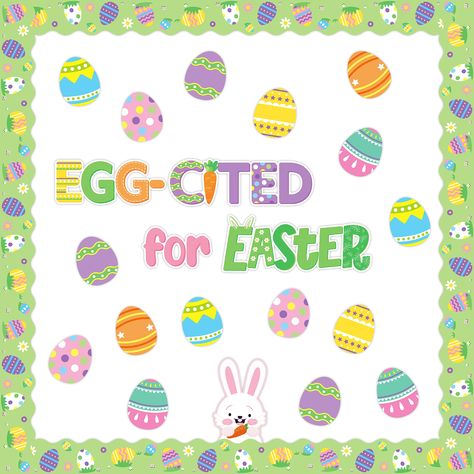 PRICES MAY VARY. Package Include: There are 100pcs of bulletin board border set, including 54pcs Happy Easter eggs cutouts in 6 designs(9pcs of each design), 10pcs letter cards in 5 designs(2pcs of each design), 36pcs board trim and 6 sheet glue points. Use these cards to decorate your surprise Easter party Happy Easter Eggs Design: Our Easter eggs bulletin board set printed with colorful Easter eggs patterns and "Egg-cited for Easter" letter, cute and childlike cutouts decorations can add more Season Kindergarten, Kindergarten Bulletin Board, Seasons Kindergarten, Bulletin Board Decoration, Home School Classroom, Eggs Design, Kindergarten Bulletin Boards, Happy Easter Eggs, Bunny Flower