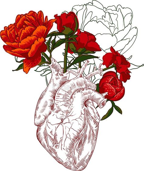 drawing Human heart with flowers Human Heart With Flowers, Anatomical Heart Art, Heart With Flowers, Frida Art, Pencil Drawing Tutorials, Rose Drawing, Heart Drawing, Poster Drawing, Watercolor Heart