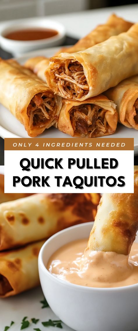 Image for Quick Pulled Pork Taquitos Meal Prep Taquitos, Pork Carnitas Leftover Ideas, Pork Taco Meat Recipes, Shredded Pork Recipes Leftover Healthy, Southwest Taquitos, Pulled Pork Meal Prep, Rolled Taquitos, Pork Tacos Recipes, Quick Pulled Pork