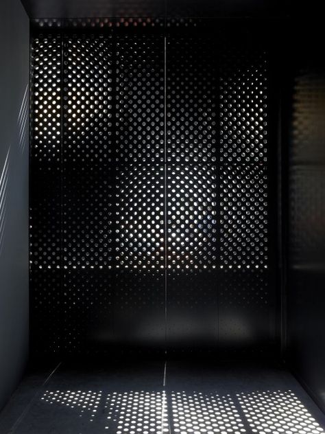 Legendre | Avenier Cornejo Architectes. Black perforation. Intimate screen area Perforated Metal Panel, Metal Facade, Perforated Metal, Metal Screen, Commercial Architecture, French Doors Interior, Interior Architect, Metal Panels, Facade Architecture