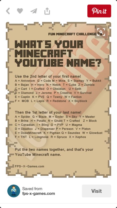 Minecraft Minecraft Checklist, Gamer Names, Minecraft Challenges, Minecraft Printables, Youtube Names, Weird Names, Youtube Ideas, 2 Letter, Name Games