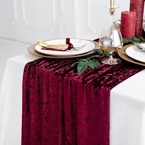 December Wedding Table Runner, Maroon Table Runner, Red Velvet Table Runner, Burgundy Table Runner, Medieval Christmas, Decoration Wedding Table, Velvet Table Runner, Velvet Tablecloth, White Table Cover