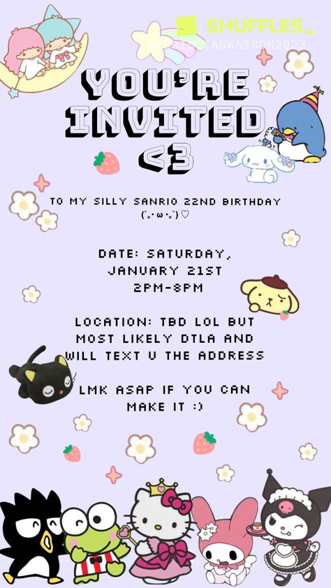 Sanrio Birthday Invitation Card, Hello Kitty Birthday Party Invites, Sanrio Birthday Party Invitation, Hello Kitty Birthday Party Invitations, Sanrio Invitation Card, Sanrio Party Invitations, Sanrio Birthday Ideas, Sanrio Bday Party, Sanrio Birthday Invitation