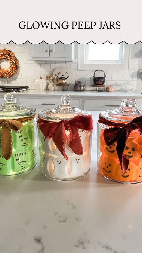 Kelsi || Content Creator on Reels | Original Soundtrack · Hedwig's Theme (From the Movie "Harry Potter") Peeps Crafts, Halloween Peeps, Peeps Candy, Candy Corn Decorations, Jar Decor, Halloween Kitchen, Candy Corn, Halloween Ideas, Fall Pumpkins