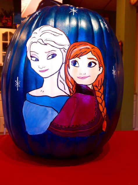 Anna and Elsa Halloween pumpkin painting Elsa Pumpkin Painting, Elsa Pumpkin, Elsa Halloween, Halloween Pumpkin Painting, Halloween Crafts For Kids To Make, Pumpkins Painting, Story Book Pumpkin, Frozen Painting, Frozen Halloween