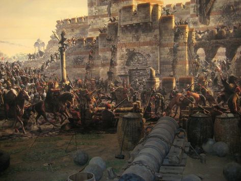 The Siege of Constantinople, 1453 Siege Of Constantinople, Byzantine Army, Fall Of Constantinople, Fantasy Story Ideas, Historical Warriors, Eastern Roman, Byzantine Empire, Historical Painting, Historical Pictures