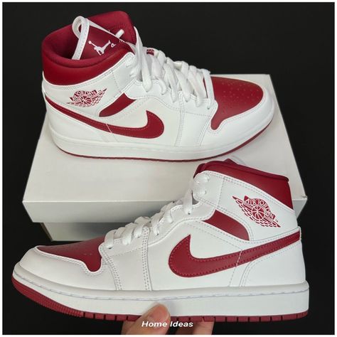 Red And White Shoes, Snickers Shoes, White Pomegranate, Sepatu Air Jordan, Jordan 1 Red, Snicker Shoes, Sneakers Nike Jordan, Shoe Storage Small Space, Jordan Shoes For Men