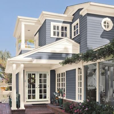 Exterior Paint Colours, Grey Exterior House Colors, Flat Exterior, Behr Premium Plus, Best Exterior Paint, White Siding, Farmhouse Exterior Design, House Paint Color Combination, House Shutters