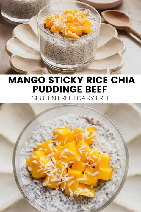 Freezer Desserts Recipes, Mango Sticky Rice Recipe, Chai Pudding, Gluten Free Dairy Free Breakfast, Coconut Sticky Rice, Matcha Chia Pudding, Unbound Wellness, Cooking Basmati Rice, Mango Pudding