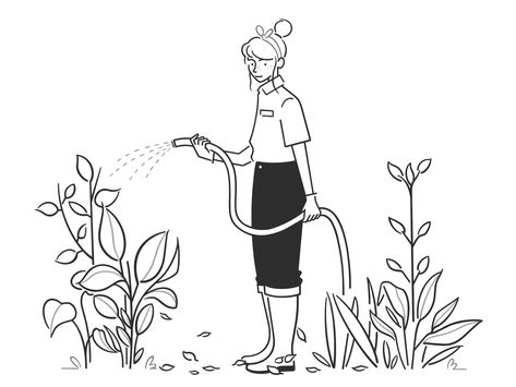 gardener by tatooine girl Cleaning Drawing, Monochrome Illustration, Garden Drawing, Garden Images, Garden Girls, Spring Art, Line Illustration, Black And White Illustration, Girls Illustration