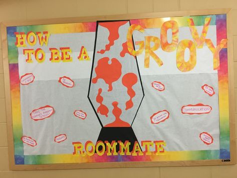 Lava Lamp Bulletin Board, Ra College, Dorm Bulletin Boards, Ra Decorations, School Counseling Bulletin Boards, Res Life Bulletin Boards, Ra Inspiration, Groovy Classroom, Door Decorations College