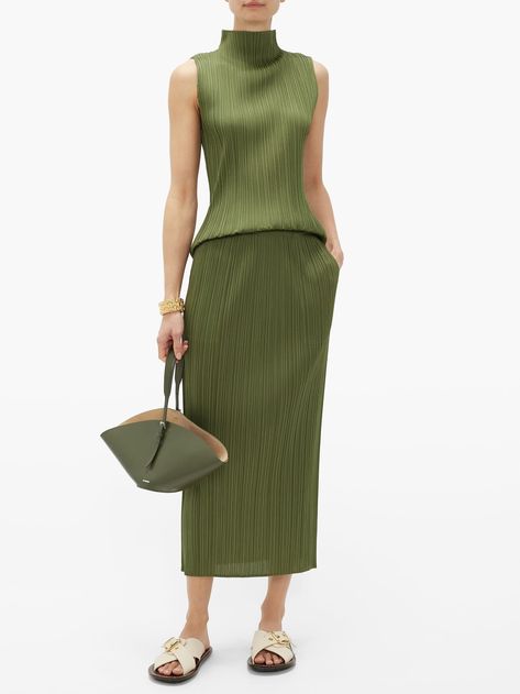 Technical-pleated midi skirt | Pleats Please Issey Miyake | MATCHESFASHION Pleats Dress Outfit, Issey Miyake Dress Pleats, Issey Miyake Pleats Please Outfit, Issey Miyake Skirt, Pleats Please Outfit, Issey Miyake Outfit, Pleated Top Outfit, Pleats Outfit, Issey Miyake Dress