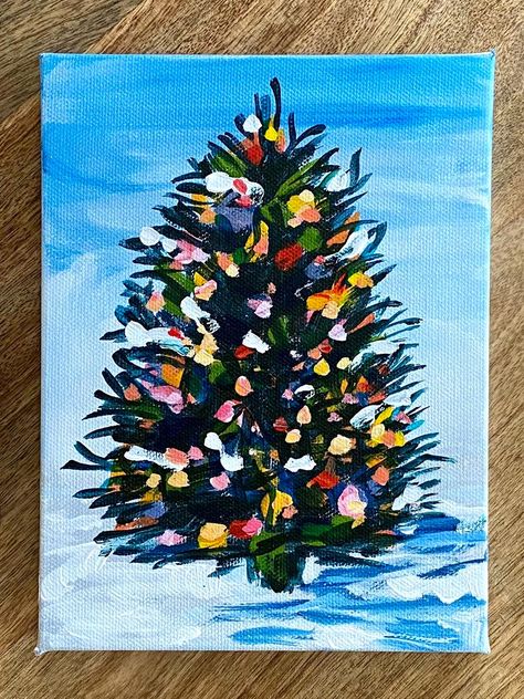 Acrylic Painting: How to Paint a Christmas Tree on Canvas Step by Step for Beginners | Elle Byers | Skillshare Christmas Tree On Canvas, Paint A Christmas Tree, Shell Paintings, Tree On Canvas, Acrylic Painting Ideas For Beginners, Learn Acrylic Painting, Tiny Paintings, Diy Christmas Paintings, Christmas Canvas Art