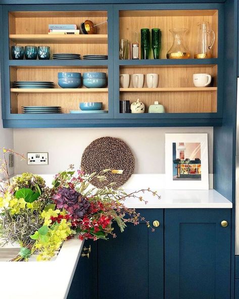 Classic & Tranquil | The Best Blue Paint Colors — Scout & Nimble Hallway Wall Colors, Kitchen Open Shelving, Best Blue Paint Colors, Inchyra Blue, Oval Room Blue, Black Paint Color, Hague Blue, Lovely Kitchen, Kitchen Open