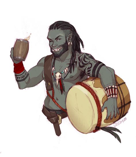 Half Orc Bard, Orc Bard, Dnd Orc, Half Orc, Heroic Fantasy, Fantasy Races, Dungeons And Dragons Characters, Fantasy Inspiration, Dnd Characters