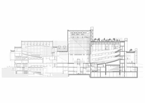 Theatre Plan, Theatre Section, Cultural Center Architecture, Library Floor Plan, Cinema Center, Culture Center, Theater Architecture, Museum Exhibition Design, Section Drawing