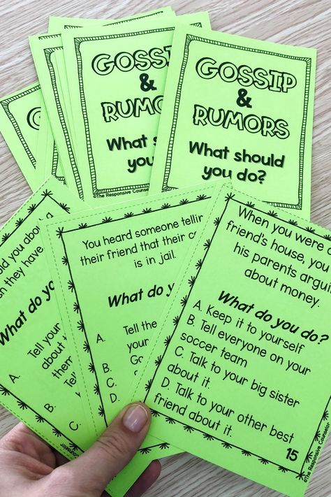 It's natural for students to gossip and spread rumors, making it an important guidance lesson or SEL lesson to deliver to your students. Read about the perfect hook, story, and relatable "what would you do?" activity to use! Gossip And Rumors Activity, High School Guidance Lessons, 3rd Grade Sel Activities, Sel Questions For Elementary, Elementary Guidance Counselor, Behavior Lessons Elementary, Mindfulness Middle School, Fun Sel Activities For Middle School, Middle School Group Activities