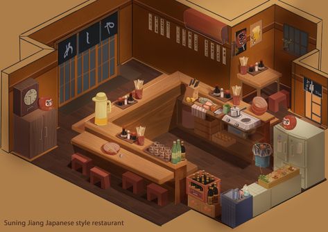 Japanese Style Restaurant, Japanese Coffee Shop, Japanese Style Interior, Japanese Elements, Japanese Restaurant Interior, Japanese Restaurant Design, Interior Concept Art, Restaurant Game, Loft Designs