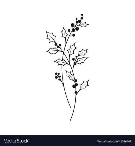 Holly Flower Fine Line Tattoo, Small Holly Tattoo, Holly And Ivy Drawing, Holly Plant Drawing, Holly Berry Flower Tattoo, Holly Tattoo Small, Holly Line Drawing, Holly Birth Flower Tattoo, December Tattoos Ideas Birth Flower