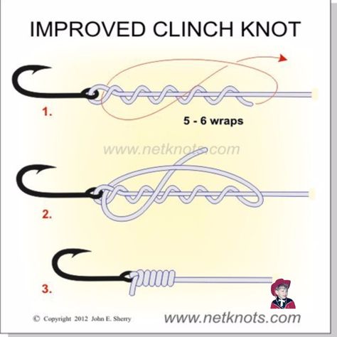 Improved Clinch Knot Fishing Line Knots, Fly Fishing Knots, Fishing Hook Knots, Hook Knot, Clinch Knot, Best Knots, Fishing Rigs, Fishing Techniques, Fishing Quotes