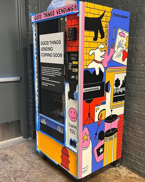 🍒📟🛼🕹 Good Things Vending 📼👾🍄🐬 (@goodthingsvending) • Instagram photos and videos Fun Vending Machine Ideas, Pharmacy Vending Machine, Vending Machine Design Ideas, Unique Vending Machine Ideas, Aesthetic Vending Machine, Creative Vending Machine, Cool Vending Machine Ideas, Vending Machine Aesthetic, Cute Vending Machine