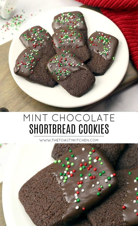 Mint Chocolate Cookies, Dreamy Christmas, Bake Christmas, Chocolate Peanut Butter Desserts, Chocolate Shortbread, Chocolate Shortbread Cookies, Chocolate Dipped Cookies, Christmas Shortbread, Raw Cookie Dough