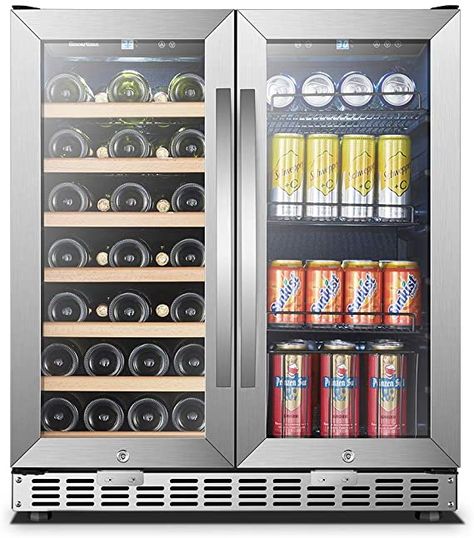 Amazon.com: 30 Inch Wide Sinoartizan Wine and Drink Fridge Cooler, 33 Bottles and 70 Cans : Appliances Wine And Beer Fridge, Drinks Fridge, Beverage Coolers, Wine Coolers Drinks, Beer Fridge, Beverage Fridge, Fridge Cooler, Beverage Refrigerator, Wine Coolers