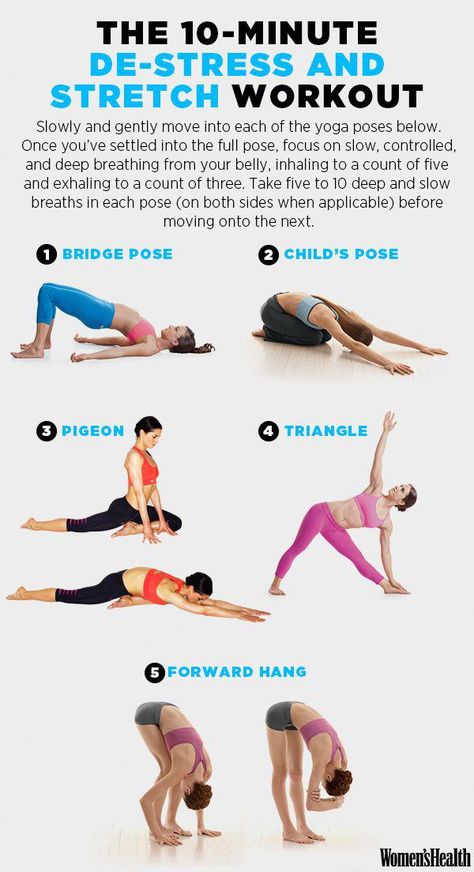 Stretch, de-stress, and pretend like your family holiday drama doesn Yoga Chart, Workout Morning, Fitness Jobs, Stretch Workout, Womens Health Magazine, Sup Yoga, Cardio Routine, 10 Minute Workout, Pose Yoga