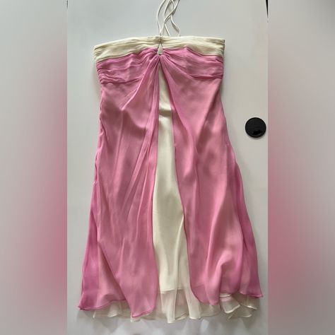 New Shelli Segal Two Tone Cream & Pink Silk Halter Mini Dress Sz 4 - Gorgeous Y2k Halter Dress, Early 2000 Fashion, Mini Dress Y2k, Prettiest Dresses, Hoco 2024, Visual Archive, Y2k Dress, 2000 Fashion, Glam Photoshoot