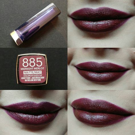 Midnight Merlot Maybelline, Merlot Lipstick, Frau Blucher, Maquillage On Fleek, Maybelline Lipstick, Maybelline Color Sensational, Dark Lipstick, Swag Makeup, Dope Makeup