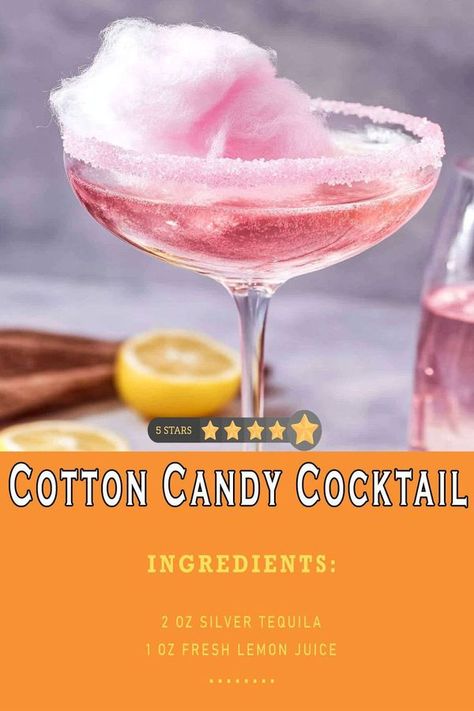 Circus Themed Cocktails, Circus Cocktails, Cotton Candy Cocktail, Candy Cocktails, Silver Tequila, Cream Soda, Cocktail Ingredients, Triple Sec, Circus Party