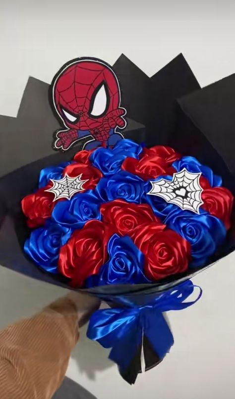 Spider Man Bouquet Paper, Spiderman Rose Bouquet, Spider Man Eternal Roses, Spiderman Ribbon Bouquet, Ribbon Flowers Bouquet Spiderman, Spiderman, Flowers, Quick Saves