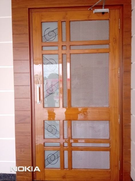 Wood Grill Door Design, Wooden Door Net Design, Door Jaali Design Main, Wood Net Door Design, Jali Doors Wooden, Mesh Door Design Wooden Main Door, Door Net Design Modern, Single Jali Door Design, Jali Gate Design Wooden Single Door