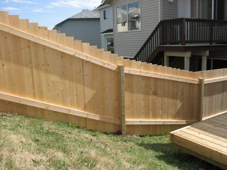 Building Fence On A Slope With Panels... Help Please. - Building  Construction - DIY Chatroom Home Improvement Forum Fence Trees, Yard Privacy, Fence Plants, Sloped Yard, Living Fence, Horizontal Fence, Building A Fence, Front Yard Fence, Farm Fence