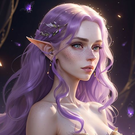 Air Kingdom, Wavy Mid Length Hair, Princess Oc, Dream Realm, Girl With Purple Hair, Fae Art, Light Purple Hair, Purple Pixie, Fairytale Gown