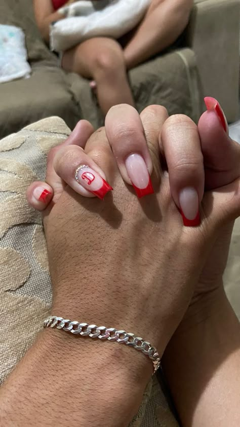 Cute Red Nails, Kissing Technique, How To Kiss, Vday Nails, Unghie Sfumate, February Nails, Valentine Nails, Simple Gel Nails, French Tip Acrylic Nails