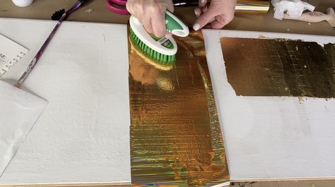 How to Apply Gold Leaf Silver Dresser, Leaf Projects, Wood Transfer, Gold Leafing, Gold Foil Paper, Types Of Gold, So Satisfying, Spray Adhesive, Metal Leaves