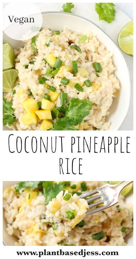 Hawian Style Rice, Coconut Rice Pineapple, Rice Pineapple Recipes, Gluten Free Hawaiian Food, Hawaiian Pineapple Rice, Vegan Hawaiian Recipes, Pineapple And Coconut Recipes, Vegetarian Hawaiian Food, Coconut Rice Meals