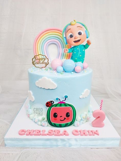 Cocomelon Cake Pastel Colors, Coco Melon Birthday Cakes, Pink Cocomelon Cake, Cocomelon 2nd Birthday Cake, Cocomelon Cake Ideas For Girl, Cocomelon Cake For Girl, Simple Cocomelon Cake, Coco Melon Theme Cake, Cocomelon Birthday Cake Girl