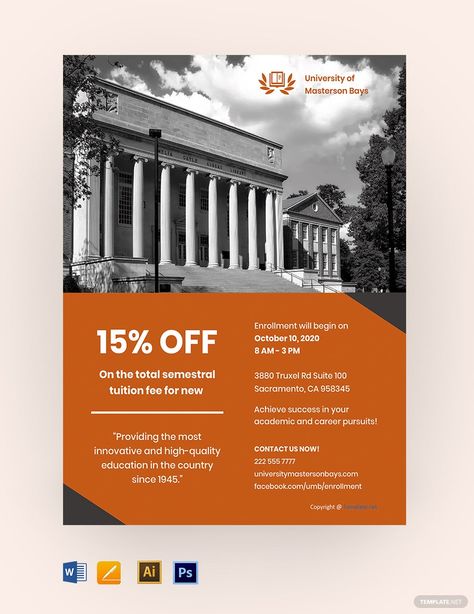 Free Simple University Flyer Template #AD, , #Paid, #Simple, #Free, #University, #Template, #Flyer University Flyer, Indesign Free, Coral Draw, Docs Templates, Web Patterns, Tuition Fees, Social Media Design Inspiration, Document Templates, Time Design