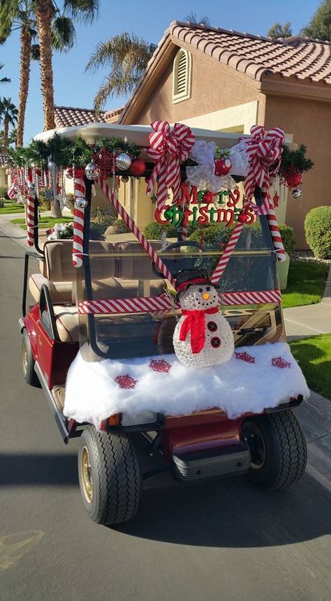 Fort Wilderness Christmas Decorations, Golf Cart Decorating Ideas Christmas, Golf Cart Christmas Decorating Ideas, Golf Cart Xmas Decorations, Decorating Golf Cart For Christmas, Golf Cart Christmas Parade Ideas, Christmas Parade Golf Cart Ideas, Christmas Golf Cart Decorations, Christmas Decorated Golf Carts