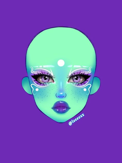 Planet her makeup aesthetic Planet Her Makeup, Halloween Facechart, Purple Alien Makeup, Planet Her Aesthetic, Cute Alien Makeup, Alien Makeup Looks, Planet Makeup, Planet Her, Alien Makeup