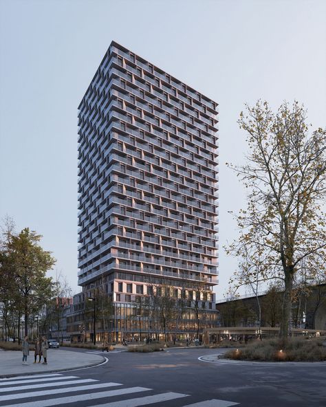 Tilia tower - lausanne, switzerland | 3xn architects | 3XN Lausanne Switzerland, Amsterdam Houses, Wooden Building, Architect Drawing, Contemporary Building, Wooden Buildings, Unique Buildings, Urban Spaces, Lausanne