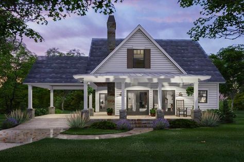 Two-Story 3-Bedroom New American Cottage Home with Wraparound Veranda and Bonus Room (Floor Plan) American Cottage House, Small Houseplans, Attached Carport, American Cottage, Covered Walkway, Cottage Style House Plans, Cabin House Plans, Farmhouse Style House Plans, Blue Prints