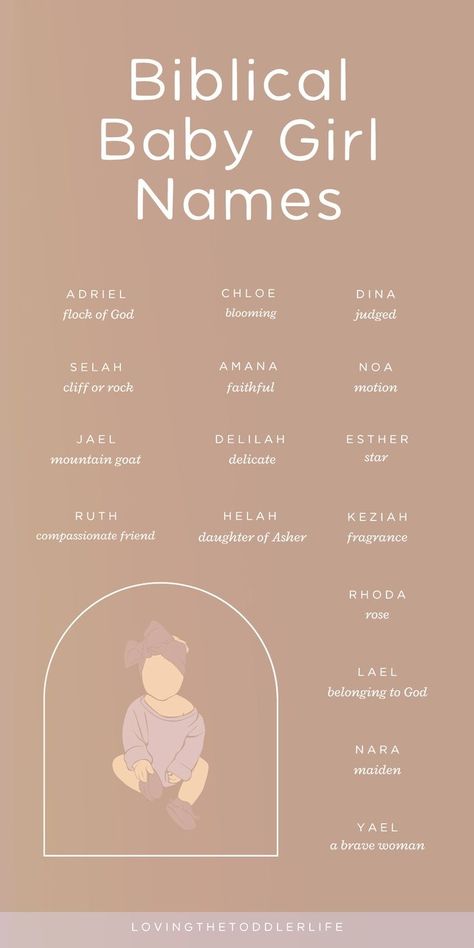 Looking for the prettiest Biblical girl names? *These* are the cutest, most wearable Christian baby girl names from the Bible! (Including baby names and meanings - these pretty Bible names for girls are prefect for Christian families - whether you love more unique baby names, totally rare baby names or want something super wearable - check out my full list of cool baby names ---> Baby Name Meanings, Christian Names With Meaning, Bible Names For Girls, Biblical Names And Meanings, Christian Baby Names, Names From The Bible, Christian Baby Girl Names, Bible Baby Names, Pretty Bible