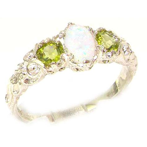 Promise Rings Simple | 925 Sterling Silver Natural Opal and Peridot Womens Trilogy Ring  Sizes 4 to 12 Available * Check out the image by visiting the link. Note:It is Affiliate Link to Amazon. #PromiseRingsForHer Peridot Engagement Rings, Precious Opal, Sterling Silver Rings Set, English Antiques, Silver Ring Set, Australian Opal, Jewelry Wedding, Natural Opal, Pink Tourmaline