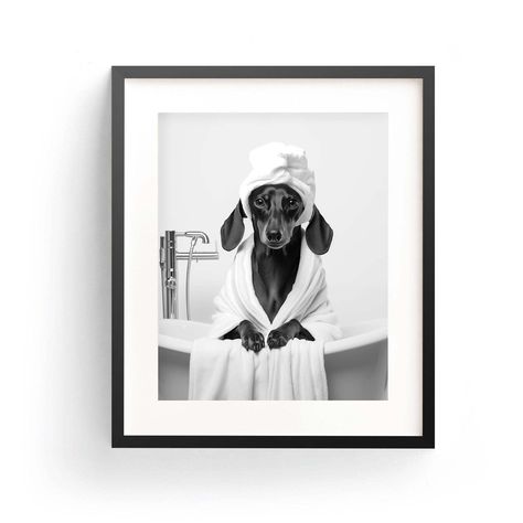 Dog Bathroom Wall Art, Pet Bathroom Art, Dachshund Bathroom Decor, Arte Dachshund, Dachshund Wall Art, Dachshund Decor, Spa Art, Kids Bathroom Art, Dog Bathroom