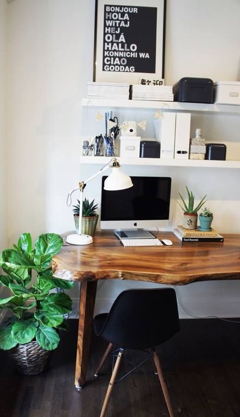 The desk is a special piece locally made after selecting black walnut slabs dried for five years from a nearby farm. I look forward to seeing how the wood matures and naturally wears. Rebecca Hepburn | Vancouver, Canada | Home Office Live Edge Wood Furniture, Bedroom Desk, 아파트 인테리어, Workspace Inspiration, Hemnes, Wooden Desk, Home Office Space, Office Interior, Wood Desk